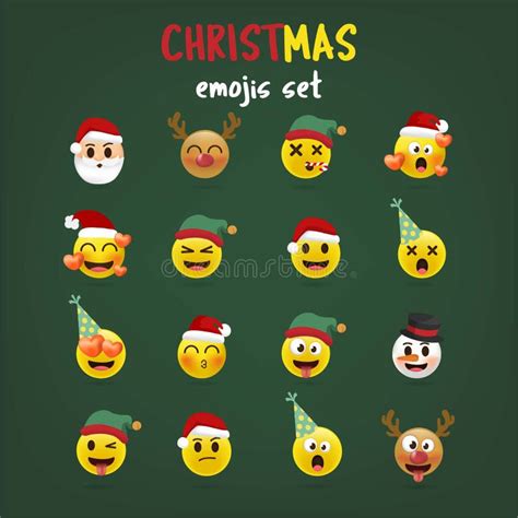 Christmas Emoji Set Holiday Set Of Christmas Face Icons With Different