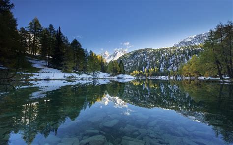 Nature Landscape Lake Snow Forest Mountains Reflection Alps