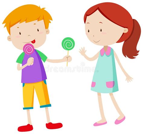 Boy Sharing Candy With The Girl Stock Vector Image 62733916