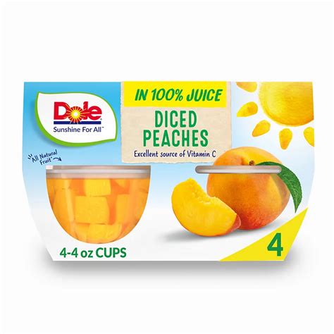 Dole Fruit Bowls Diced Peaches In 100 Juice Shop Canned And Dried