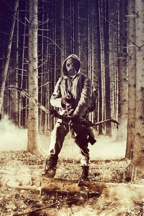 Bowhunter In A Gas Mask Survival Bow Bow Hunter Survival