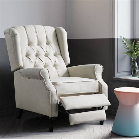 Fabric Pushback Manual Recliner Chair For Living Room Beige Homrest