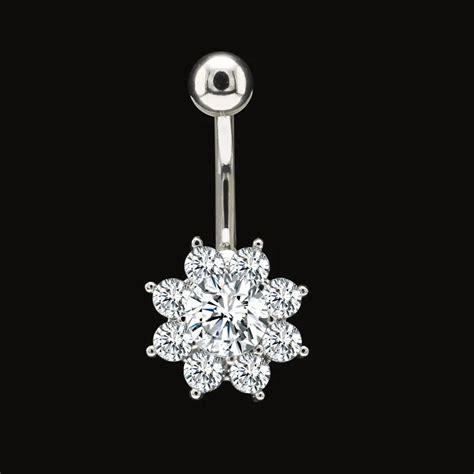Sexy Belly Button Ring Navel Piercing Bar Ombligo Nombril Surgical Steel Cubic Zirconia Flower