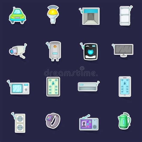 Smart Home System Icons Set Vector Sticker Stock Vector Illustration