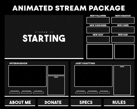 Animated Twitch Overlay Pack Black And White Dark Theme Package Stream