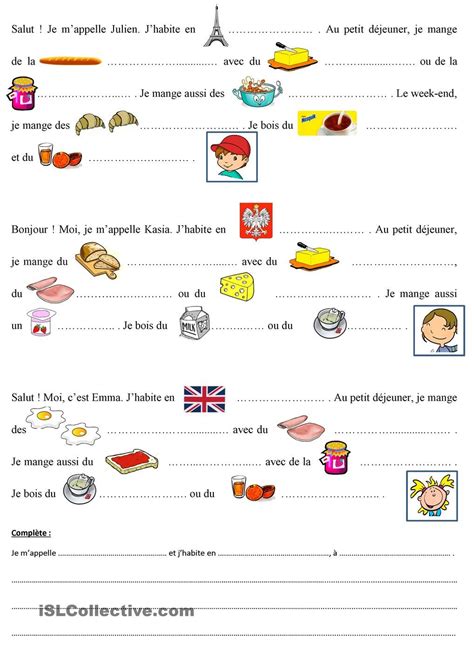 Le Petit Dejeuner De Julien Kasia Et Emma Exercices Fle Fle Idées