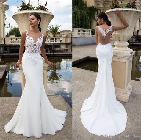 2020 Beach White Lace Mermaid Wedding Dresses Sheer