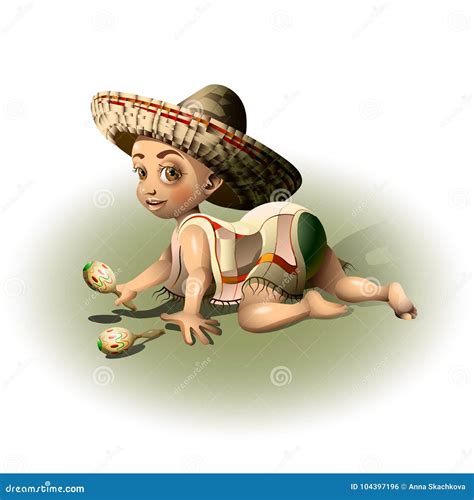 Mexican Baby Plays The Maracas Stock Vector Illustration Of Cartoon