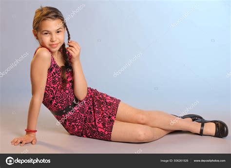 Portrait Bright Cute Dark Haired Teenage Girl Years Old Purple Stock
