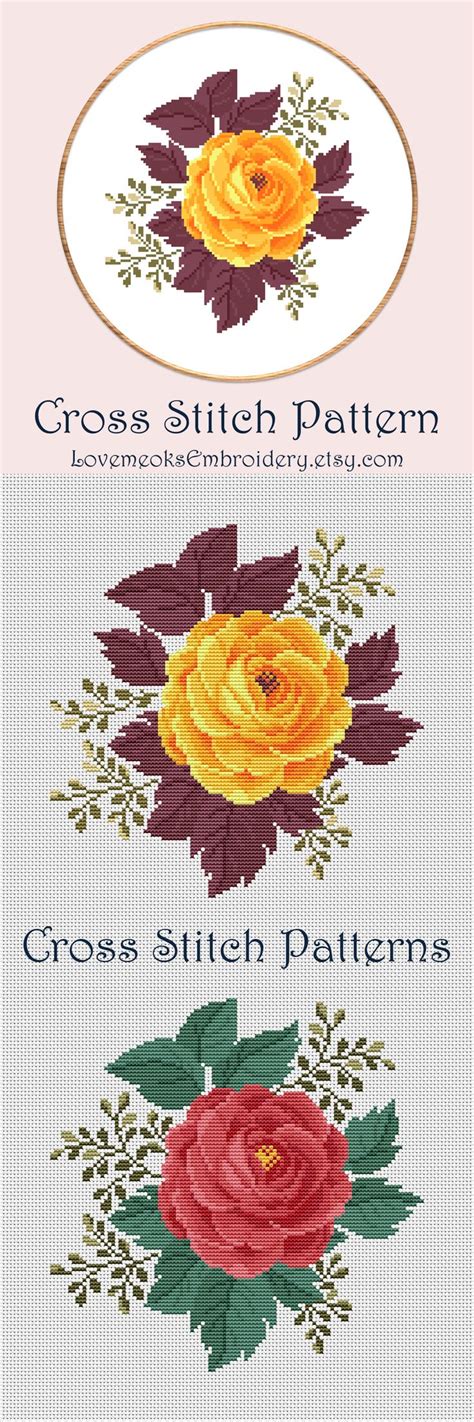 Yellow Rose Cross Stitch Pattern Pdf Modern Floral Cross Etsy Rose