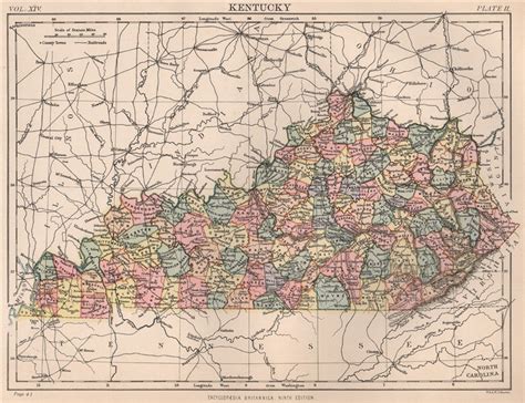 Kentucky State Map Counties Britannica 1898 Old Antique Plan Chart