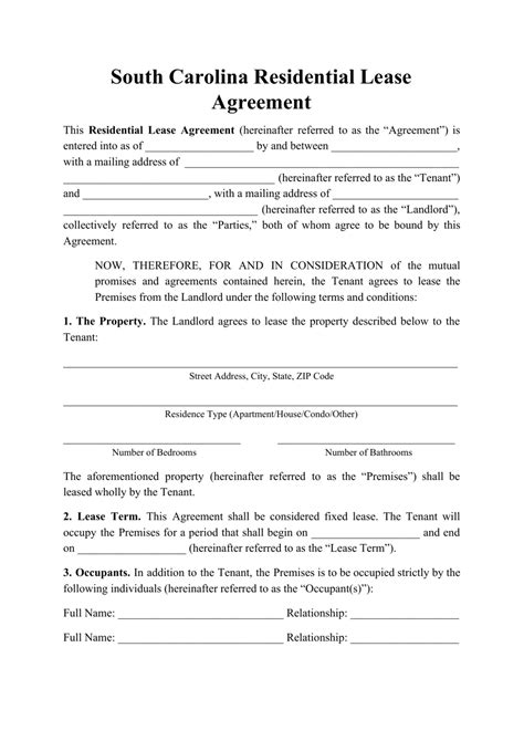 South Carolina Residential Lease Agreement Template Fill Out Sign