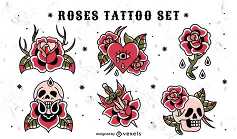 Roses And Skulls Tattoo Set Vector Download
