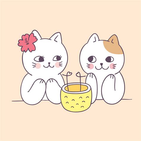 Cartoon Cute Summer Couple Cats Vector 558480 Vector Art At Vecteezy