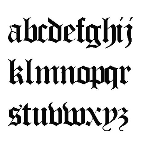 26 Letters Cross Stitch Alphabet Sampler Old English Lower