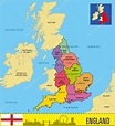 Mapa político de Inglaterra con regiones y sus capitales 2023