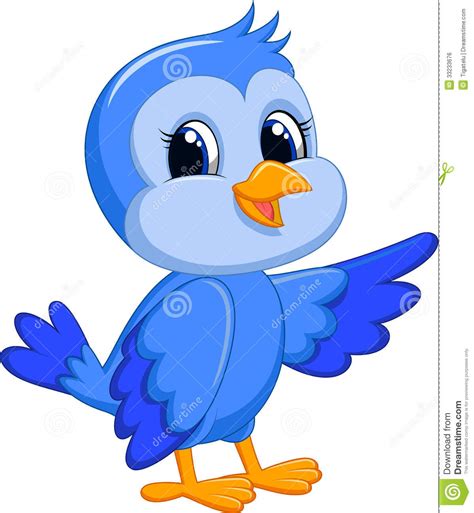 Cute Blue Bird Cartoon Stock Vector Illustration Of