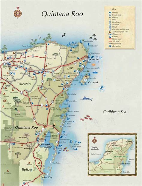 Quintana Roo Mexico Map Mapa Turístico Turistico Playas Mexicanas