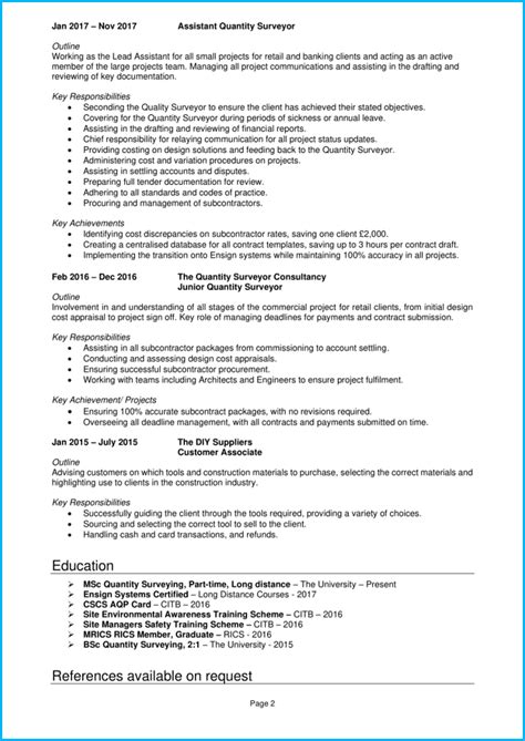 Quantity Surveyor Cv Example Step By Step Writing Guide Get Hired