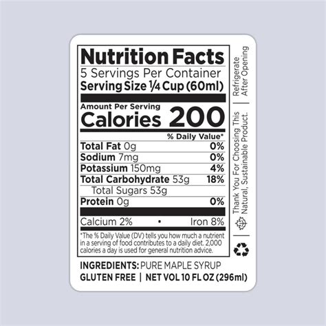 Maple Syrup Nutrition Facts Labels Smoky Lake Maple Products Llc