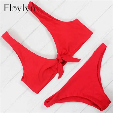 Floylyn Women Swimwear Pink Bow Tie Bikini Brazilian Swimsuits Micro