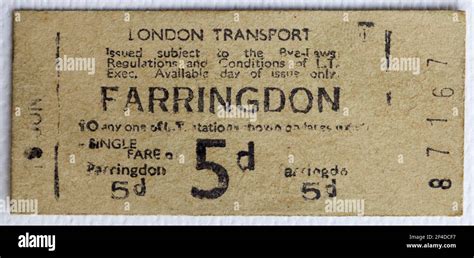 1950s London Transport Underground Or Tube Train Ticket From Farringdon
