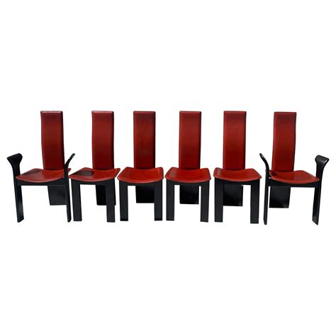 Six Tripod Postmodern Black Lacquer Dining Chairs By Pietro Costantini