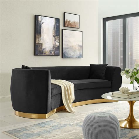 Resolute Curved Performance Black Velvet Sofa Las Vegas Furniture