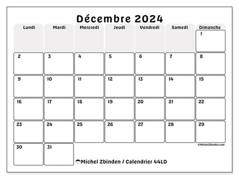 Calendrier Décembre 2024 44ld Michel Zbinden Mc