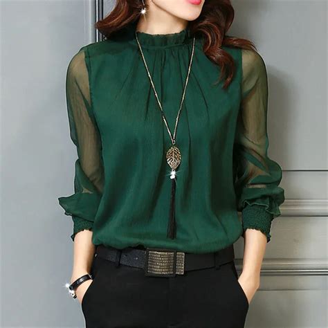 Buy Chiffon Blouse 2018 New Women Tops Long Sleeve