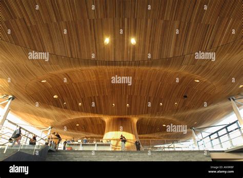 Interior Of National Assembly For Wales Showing Timber Cladding Cardiff