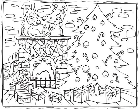 Choinka do kolorowania umili dziecku oczekiwanie na ubieranie świątecznego drzewka i przyjście świętego mikołaja. Kolorowanka „Choinka i kominek" do druku