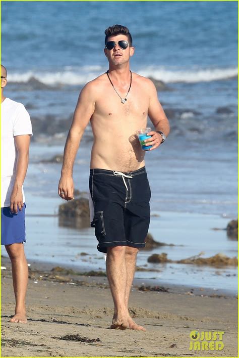 Robin Thicke Goes Shirtless For A Beach Day With April Love Geary