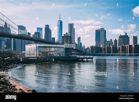 View Of The Manhattan Skyline From Dumbo Brooklyn New York City Stock