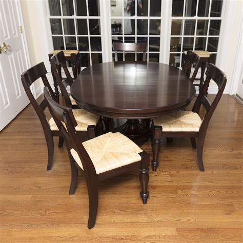 Pottery Barn Montego Mahogany Dining Table With Rush Seat Chairs And