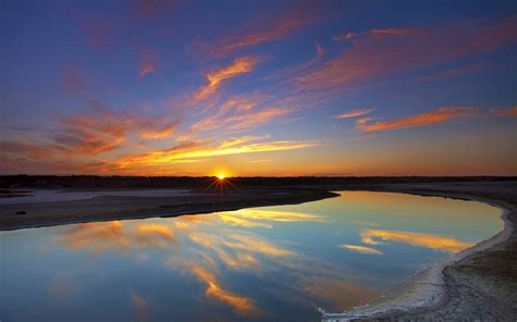 Sky Clouds Water Sun River Lake Reflection Sunset Sky Wallpaper