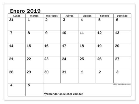Calendarios Enero 2019 “lunes Domingo” Michel Zbinden Es
