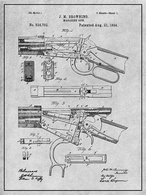 1894 Winchester Lever Action Rifle Gray Patent Print Drawing By Greg