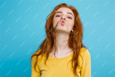 Free Photo Headshot Portrait Of Happy Ginger Red Hair Girl With Funny Face Looking At Camera