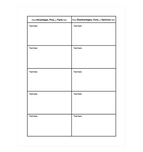 Pros And Cons Chart Pros And Cons Template
