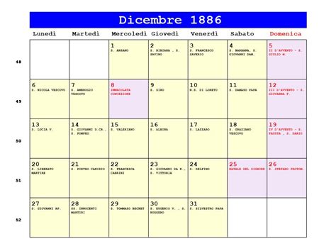 Calendario Dicembre 1886 Da Stampare Avvento
