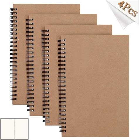 4 Packs Spiral Notepad A5 Kraft Cover Notebooks Bulk Journals Blank
