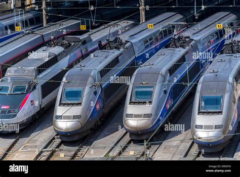 Paris France High Speed Tgv Bullet Trains In Gare Station French