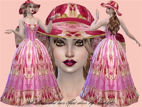 Pink Flower And Lace Maxi Dress Set Mesh Needed The Sims 4 Catalog
