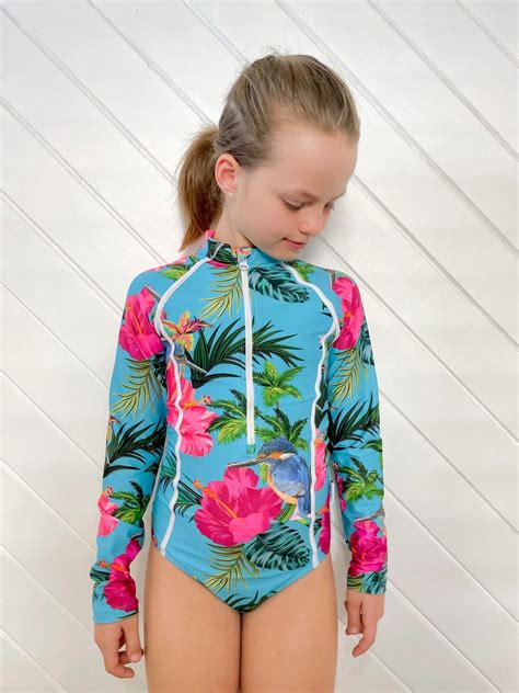 Tween Swimwear Long Sleeve Swimsuit For Tween Girls Tribe Tropical