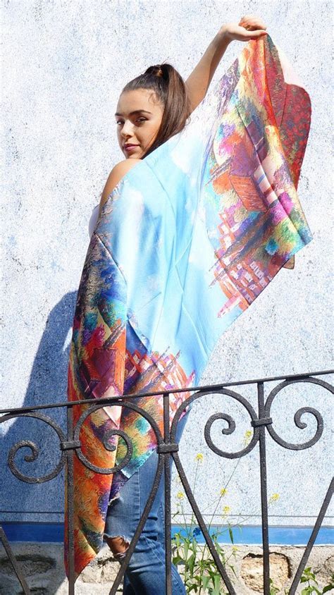 Wearable Art Painted Scarf Colorful Scarf House In The Forest