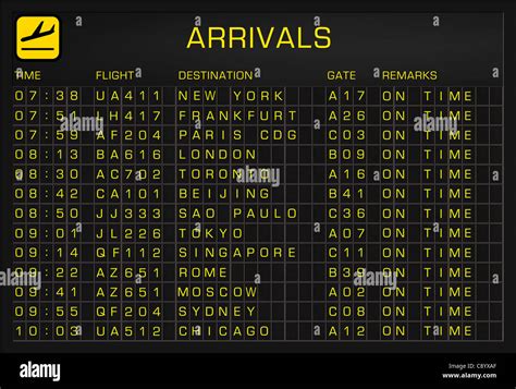 International Airport Timetable Arrivals All Flights On Time Stock