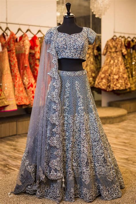 The ultimate indian wedding videos resource just for indian brides! Grey reception lengha.With silver crystal and baroque ...