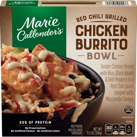 They provide delicious, quick and healthy meals that everyone in the family can enjoy. Marie Callender's Red Chili Grilled Chicken Burrito Bowl ...