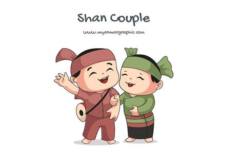 Shan Couple Myanmar Character Cute Cartoon Myanmar Shan